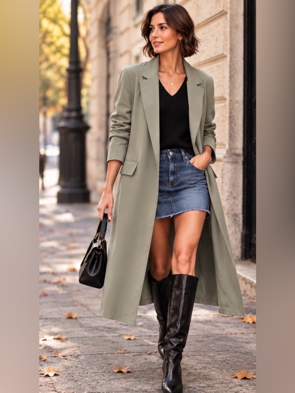 Zara Longline Trench Coat/Duster in Olive Or Sage Khaki Green Shade